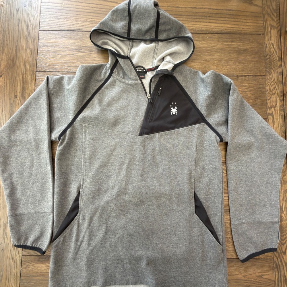 Spyder Active Mens Quarter Zip Hoodie Gray Black Performance Pullover Medium